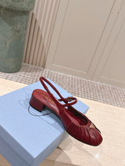 PRADA 26S SLINGBACK SANDALS 40MM IN DARK RED CALFSKIN WITH LOGO
