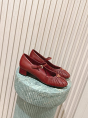 PRADA 26S MARY JANE 40MM IN DARK RED CALFSKIN WITH LOGO