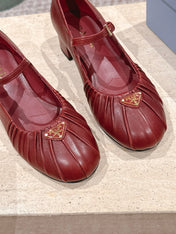 PRADA 26S MARY JANE 40MM IN DARK RED CALFSKIN WITH LOGO