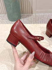 PRADA 26S MARY JANE 40MM IN DARK RED CALFSKIN WITH LOGO
