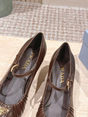 PRADA 26S MARY JANE 40MM IN DARK BROWN CALFSKIN WITH LOGO