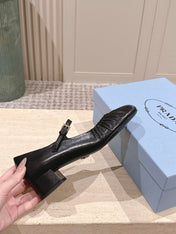 PRADA 26S MARY JANE 40MM IN BLACK CALFSKIN WITH LOGO