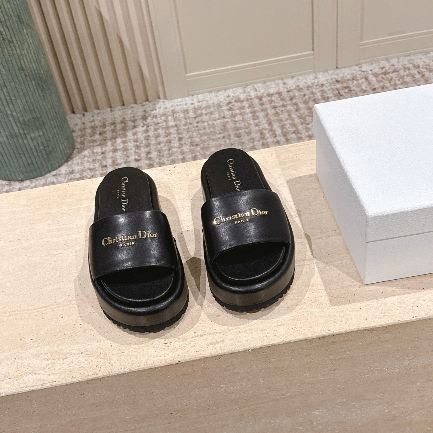 DIOR 26S PLATFORM SLIDE SANDALS 60 MM IN BLACK CALFSKIN