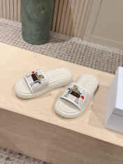 DIOR 26S SLIDE SANDALS IN WHITE LACE MONOGRAM EMBROIDERED CANVAS