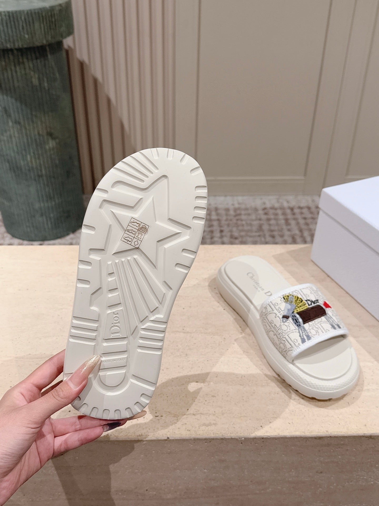 DIOR 26S SLIDE SANDALS IN WHITE LACE MONOGRAM EMBROIDERED CANVAS
