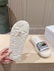 DIOR 26S SLIDE SANDALS IN WHITE MONOGRAM EMBROIDERED CANVAS