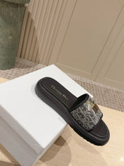 DIOR 26S SLIDE SANDALS IN GREY MONOGRAM EMBROIDERED CANVAS
