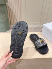 DIOR 26S SLIDE SANDALS IN GREY MONOGRAM EMBROIDERED CANVAS