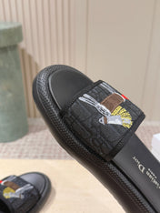 DIOR 26S SLIDE SANDALS IN BLACK MONOGRAM EMBROIDERED CANVAS