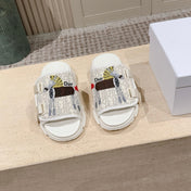 DIOR 26S DOUBLE STRAP SLIDE SANDALS IN WHITE LACE MONOGRAM CANVAS