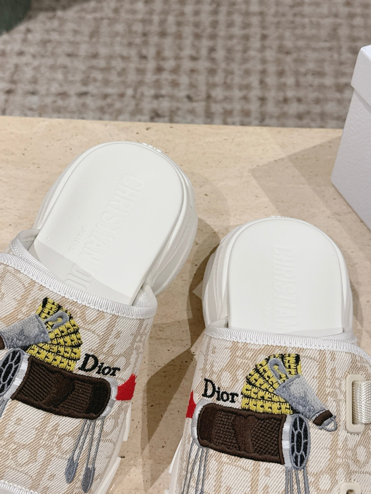 DIOR 26S DOUBLE STRAP SLIDE SANDALS IN BEIGE MONOGRAM CANVAS