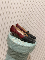 DIOR 26S MARY JANE 40MM IN BLACK AND RED CROCODILE EMBOSSED CALFSKIN KITTEN HEELS