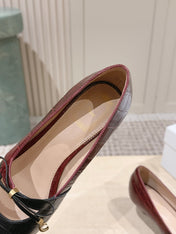 DIOR 26S MARY JANE 40MM IN BLACK AND RED CROCODILE EMBOSSED CALFSKIN KITTEN HEELS