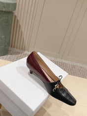 DIOR 26S MARY JANE 40MM IN BLACK AND RED CROCODILE EMBOSSED CALFSKIN KITTEN HEELS