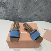 CARAMEL HIGH HEEL WITH BLUE STRAPS AND CARAMEL BELT