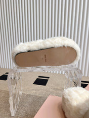MULES IN WHITE RABBIT FUR SILVER HARDWARE