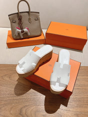 HM 25S HIGH WEDGE SANDALS IN WHITE LAMBSKIN STYLE 34