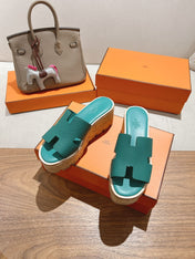 HM 25S HIGH WEDGE SANDALS IN PASTEL SEA GREEN LAMBSKIN STYLE 30