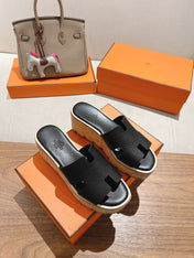 HM 25S HIGH WEDGE SANDALS IN BLACK LAMBSKIN STYLE 23