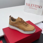 VALENTINO 25S RUNBOOT SNEAKERS IN BROWN SUEDE AND LAMBSKIN