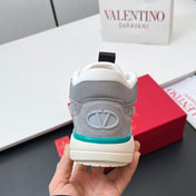 VALENTINO 25S RUNBOOT SNEAKERS IN GREY MIX TEAL BLUE LAMBSKIN