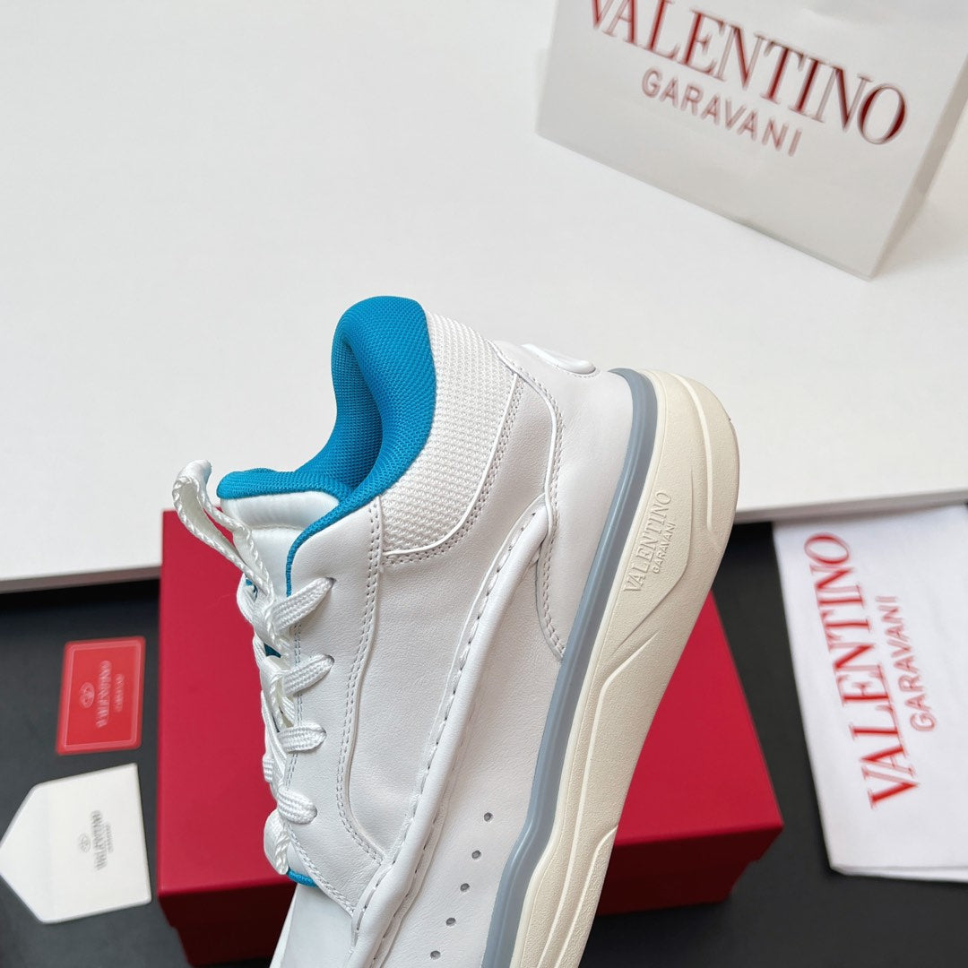 VALENTINO 25S RUNBOOT SNEAKERS IN WHITE MIX BLUE LAMBSKIN