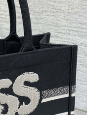 MEDIUM BOOK TOTE 36 IN BLACK MIX WHITE CANVAS 226507