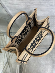 BOOK TOTE 26 BEIGE AND BLACK MISS GRAFFITI EMBROIDERY