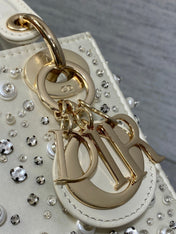 MINI 17 LADY BAG IN WHITE SATIN EMBROIDERED WITH BEADS 226310