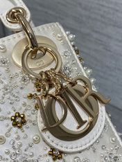 MINI 17 LADY BAG IN WHITE SATIN EMBROIDERED WITH BEADS