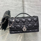 DIOR 25S DIOR TALK PHONE POUCH 21 IN BLACK CANNAGE LAMBSKIN SILVER HARDWRE