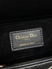 DIOR 25S SMALL LADY D‑JOY BAG 22 IN BLACK CALFSKIN GOLD HARDWARE