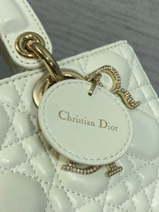DIOR 25S SMALL LADY D‑JOY BAG 22 IN IVORY CALFSKIN GOLD HARDWARE