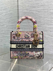 DIOR 25S SMALL LADY D-LITE BAG 24 IN PINK CANVAS DIOR BUTTERFLY