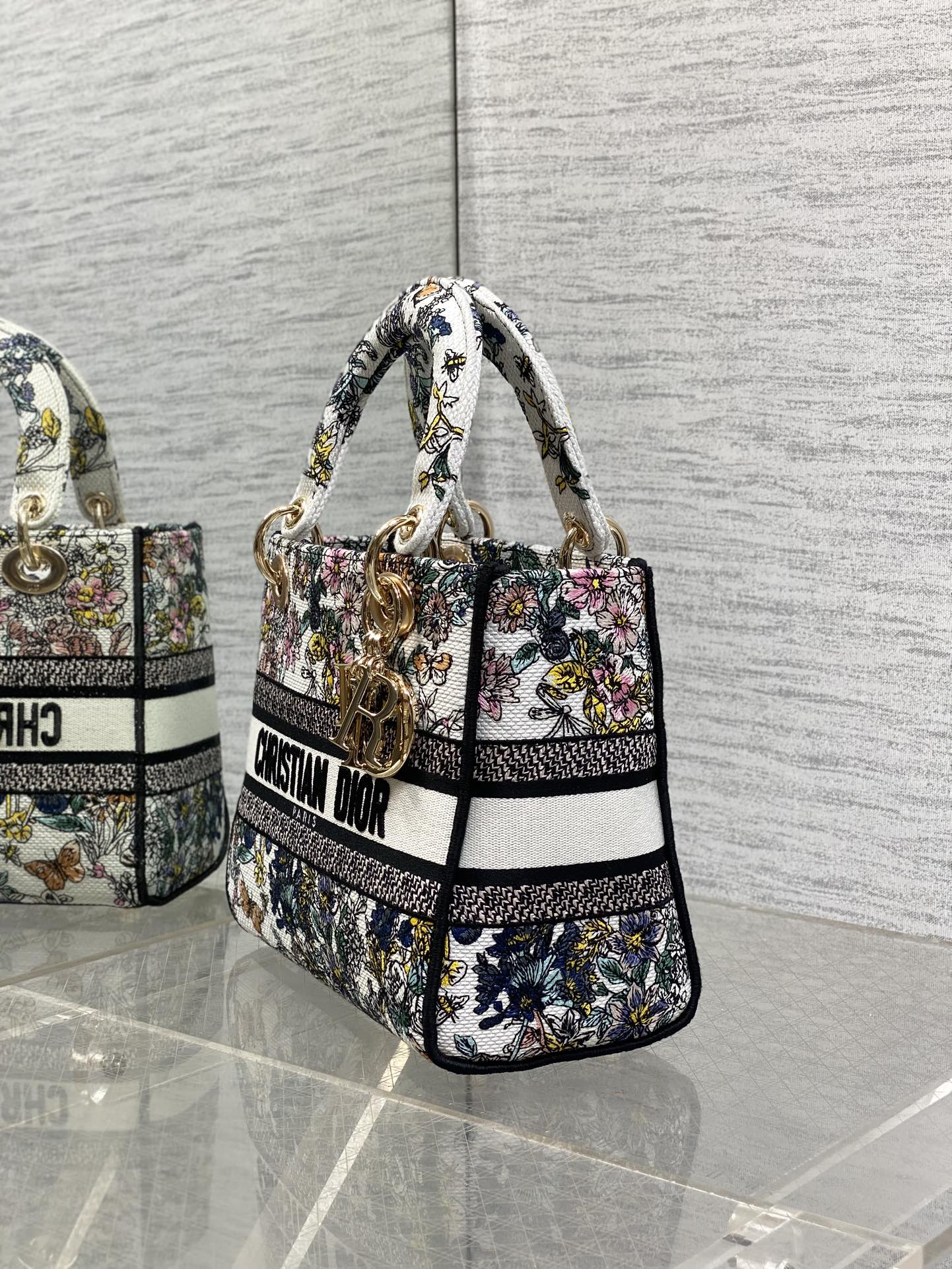 DIOR 25S SMALL LADY D-LITE BAG 24 IN MULTICOLOR DIOR FLOWERS CALENDAR ALLOVER EMBROIDERY