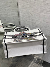DIOR 25S LUCKY MEDIUM DIOR BOOK TOTE 36 IN WHITE MULTICOLOR DIOR STAR EMBROIDERY