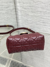 DIOR 25S JOLIE TOP HANDLE MINI BAG 18 IN BURGUNDY CALFSKIN GOLD HARDWARE