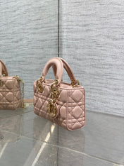 DIOR 25S MICRO LADY D-JOY 19 IN BABY PINK CALFSKIN GOLD HARDWRE