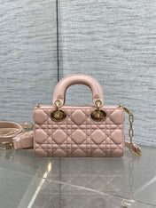DIOR 25S MICRO LADY D-JOY 19 IN BABY PINK CALFSKIN GOLD HARDWARE