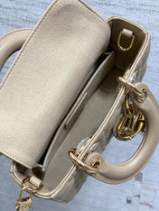 DIOR 25S SMALL LADY D‑JOY BAG 19 IN DARK BEIGE CANNAGE CALFSKIN GOLD HARDWRE