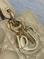 DIOR 25S SMALL LADY D‑JOY BAG 19 IN DARK BEIGE CANNAGE CALFSKIN GOLD HARDWRE