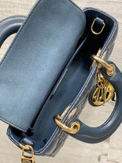 DIOR 25S SMALL LADY D‑JOY BAG 19 IN DARK BLUE CANNAGE CALFSKIN GOLD HARDWRE