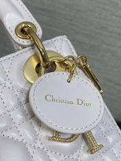 DIOR 25S MINI LADY DIOR BAG 17 IN LILAC CALFSKIN CHARM CRYSTAL EMBELLISHMENTS