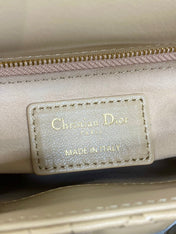 DIOR 25S MINI LADY DIOR BAG 17 IN BISCUIT CALFSKIN CHARM CRYSTAL EMBELLISHMENTS