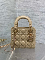 DIOR 25S MINI LADY DIOR BAG 17 IN BISCUIT CALFSKIN CHARM CRYSTAL EMBELLISHMENTS