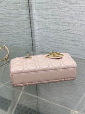 DIOR 25S SMALL LADY D‑JOY BAG 22 IN BABY PINK CALFSKIN GOLD HARDWARE
