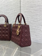 DIOR 25S MEDIUM LADY BAG 24 IN BURGUNDY CALFSKIN GOLD HARDWARE