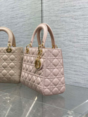DIOR 25S MEDIUM LADY BAG 24 IN PINK CALFSKIN GOLD HARDWRE