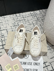 SOUL STAR SNEAKERS IN WHITE CALFSKIN SILVER GLITTER HEEL TAB