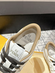 FENDI MATCH LOW-TOPS IN DARK TAN MIX WHITE CALFSKIN